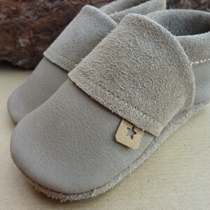 Crawling shoes, nubuck leather, leather slippers, crawling slippers made of cowhide, leather slippers plain, latte macchiato, SnapPap Pumi slippers, Pumi slippers image 2