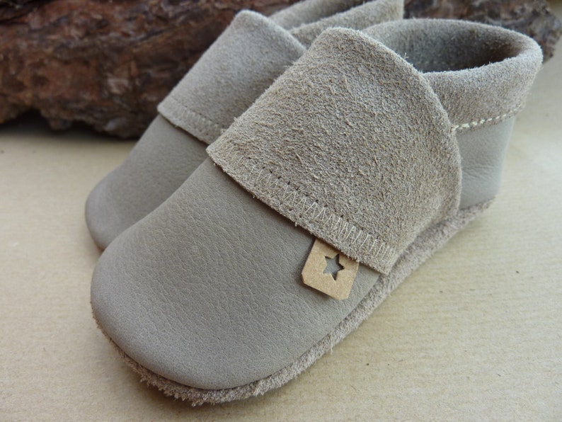 Crawling shoes, nubuck leather, leather slippers, crawling slippers made of cowhide, leather slippers plain, latte macchiato, SnapPap Pumi slippers, Pumi slippers image 2