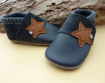 Crawling shoes, leather slippers, crawling slippers, star, walking shoes, leather baby shoes, handmade, Pumi slippers