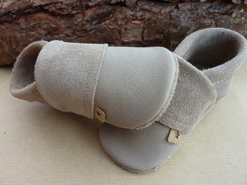 Crawling shoes, nubuck leather, leather slippers, crawling slippers made of cowhide, leather slippers plain, latte macchiato, SnapPap Pumi slippers, Pumi slippers image 7