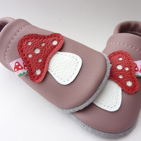 Krabbelschuhe, Lederpuschen, Krabbelpuschen,Pilz, Fliegenpilz, Lauflernschuhe, Leather Baby Shoes, Lederpuschen, Handmade, Pumi-Puschen