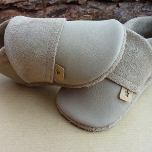 Crawling shoes, nubuck leather, leather slippers, crawling slippers made of cowhide, leather slippers plain, latte macchiato, SnapPap Pumi slippers, Pumi slippers image 4