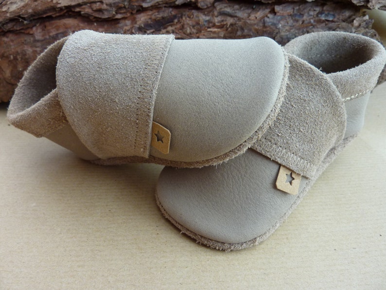 Crawling shoes, nubuck leather, leather slippers, crawling slippers made of cowhide, leather slippers plain, latte macchiato, SnapPap Pumi slippers, Pumi slippers image 4