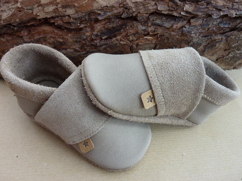 Crawling shoes, nubuck leather, leather slippers, crawling slippers made of cowhide, leather slippers plain, latte macchiato, SnapPap Pumi slippers, Pumi slippers image 5