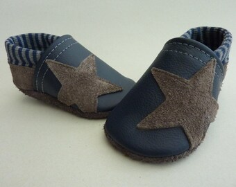 Krabbelschuhe,Lederpuschen,Krabbelpuschen, Stern, Lauflernschuhe, Leather Baby Shoes, Pumi-Puschen, Handmade