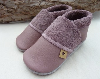 Altrosa,Krabbelschuhe,Lederpuschen Baby, Krabbelpuschen aus Rindsleder, Lederpuschen schlicht,Pumi-Puschen, Pumipuschen