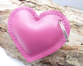 Porte-clés coeur rose, rose, porte-clés coeur, coeur en cuir, porte-clés en cuir, doublé, porte-clés en cuir