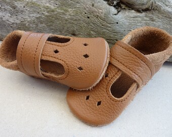 Cognac, Lederpuschen Sommer, Babysandalen, Sommerschuhe, Krabbelschuhe Sommer, Krabbelschuhe