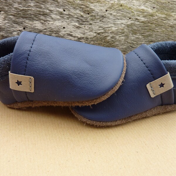 Crawling shoes, leather slippers, crawling slippers, basic, plain, blue, dark blue