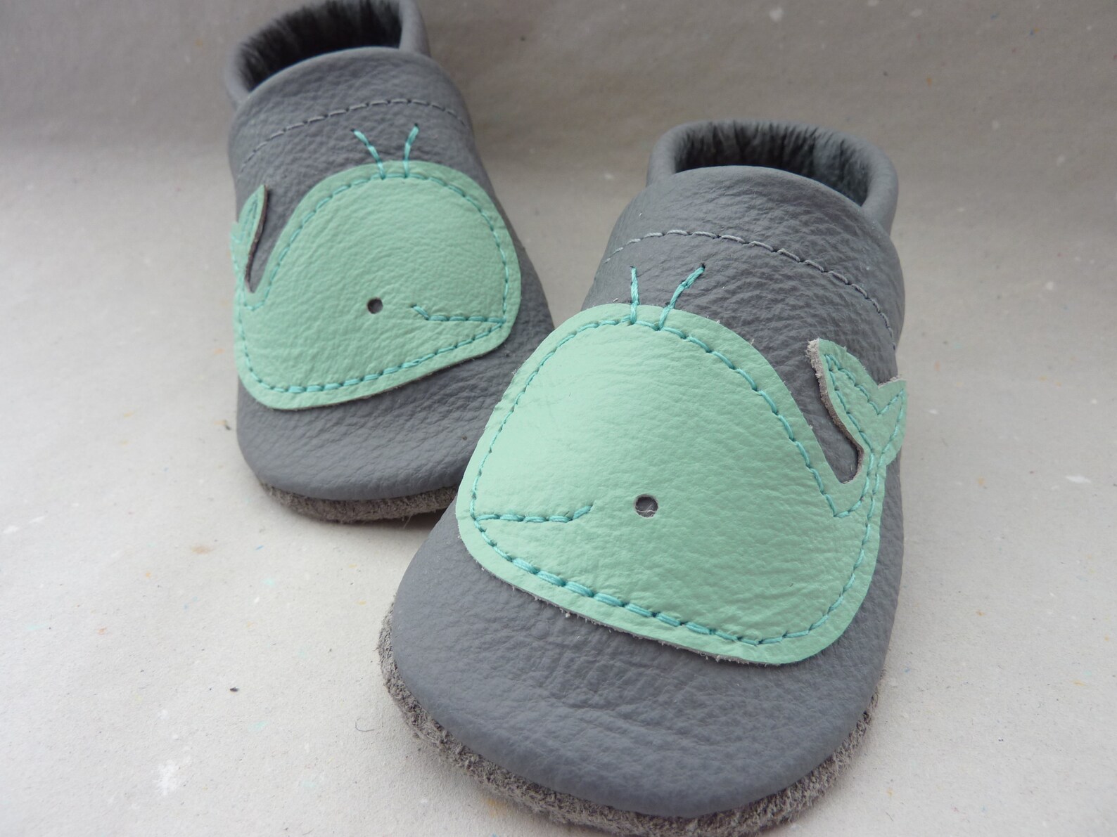 Crawling shoes leather crawling dolls whale mint grey Etsy