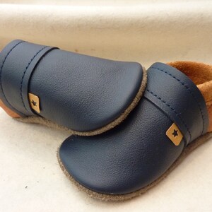 Dark blue, cognac, crawling shoes, leather slippers, crawling slippers, plain