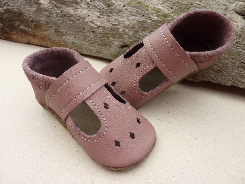 Rose, vieux rose, chaussons cuir été, sandales bébé, chaussures d'été, chaussures rampantes été, chaussures rampantes image 3