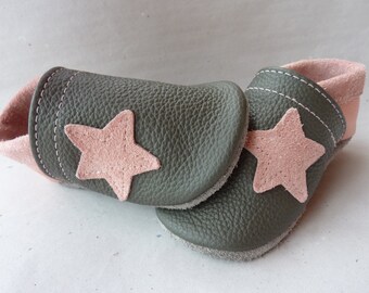 Krabbelschuhe,Lederpuschen,Krabbelpuschen,Stern, Lauflernschuhe, Leather Baby Shoes, Pumi-Puschen, Pumipuschen, Star