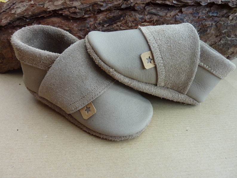 Crawling shoes, nubuck leather, leather slippers, crawling slippers made of cowhide, leather slippers plain, latte macchiato, SnapPap Pumi slippers, Pumi slippers image 6