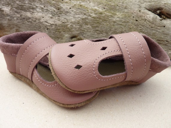 Altrosa, Lederpuschen Sommer, Babysandalen, Sommerschuhe, Krabbelschuhe Sommer, Krabbelschuhe