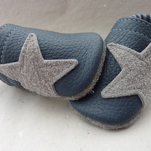 Krabbelschuhe,Lederpuschen,Krabbelpuschen, Stern, Lauflernschuhe, Leather Baby Shoes, Pumi-Puschen, Handmade Bild 1