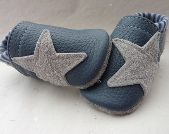 Krabbelschuhe,Lederpuschen,Krabbelpuschen, Stern, Lauflernschuhe, Leather Baby Shoes, Pumi-Puschen, Handmade