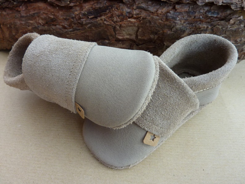 Crawling shoes, nubuck leather, leather slippers, crawling slippers made of cowhide, leather slippers plain, latte macchiato, SnapPap Pumi slippers, Pumi slippers image 8