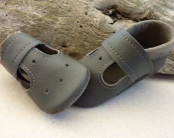 Leather slippers summer, baby sandals, summer shoes, crawling shoes summer, crawling shoes, dark gray