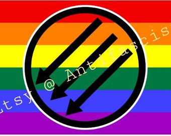 SALE!!! Three Arrows Rainbow Antihomophobia Antihomophobe  Flag Banner 3x5Ft Action Antifascist Anti-fascism Anti-homophobia