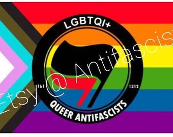 LGBTQI+ Queer Antifascists 161 1312 2x3Ft SMALL Flag Banner (009) Antihomophobia Action Antifa Antihomophobe Antifascism Anarchist