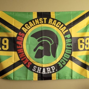 Skinheads Against Racial Prejudice SHARP 1969 3 Flag Banner 3x5Ft S.H.A.R.P. Punk Oi Hardcore Alternative Antifa Antifascist symbol flag image 3