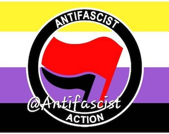 Antifascist Action Non-Binary Flag Banner Pride 3x5F Anti-Transphobic Transphobe Antifascist Anti-fascist LGBT Anti-homophobia flags