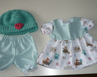 Doll clothes for baby doll 40-43 cm - dress with bloomers and sun hat