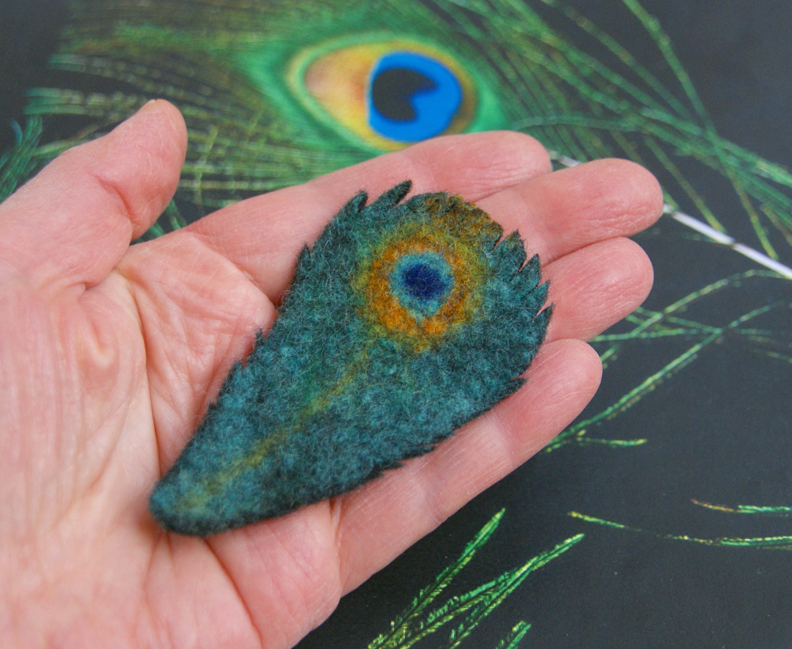 Peacock Feather Hand Felted Felt Brooch Etsy