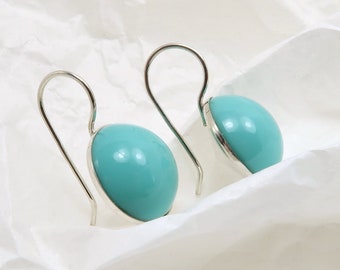 TURQUOISES - Earrings made of turquoise glass cabochons in silver bowls AG 925 - 14 mm