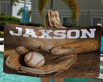 Personalized Baseball Beach Towel, Custom Pool Towel