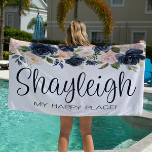 Cute Beach Towel, Floral Custom Beach Towel, Personalized Towel For Adult, Large Beach Towel, Girls Beach Towel, Customized Beach Towel