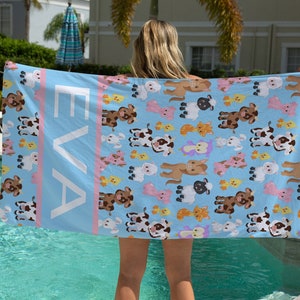Farm Animal Beach Towel, Customized Beach Towel For Girl, Personalized Kids Beach Towel, Pool Accessories, Beach Vacation Towel
