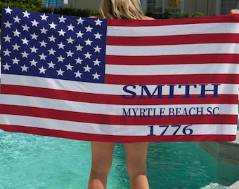 Personalized American Flag Beach Towel – Custom USA Pool Towel