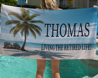 Personalized Retirement Beach Towel – Custom Retired Life Vacation Gift
