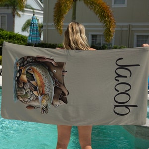 Fishing Pool Towel, Fathers Day Boat Gift, Personalized Beach Towel For Men, Grandpa Gift Fishing, Father Of Bride Fishing Gift,Boy Birthday