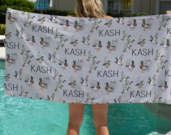 Personalized Mallard Duck Beach Towel – Custom Name Pool And Lake Towel