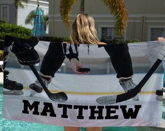 Personalized Hockey Beach Towel, Custom Microfiber Fleece