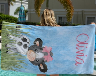 Cow Beach Towel, Personalized Pool Towel, Pool Towel Favors For Kids, Custom Kids Towels, Birthday Gift First, Cow Baby Shower Gift, Girl