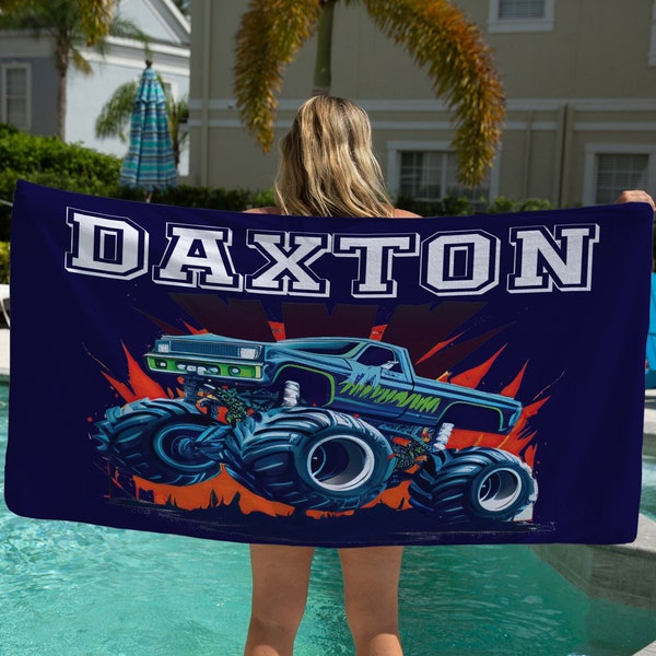 Personalized Truck Beach Towel, Monster Truck Party Favors, Monster Truck Birthday Party, Custom Pool Towel, Beach Towel For Kids, Toddler