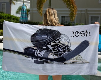 Hockey Beach Towel, Personalized Beach Towels, Custom Beach Towel, Hockey Gifts, Hockey Gifts For Boys, Hockey Goalie Gifts, Hockey Toddler
