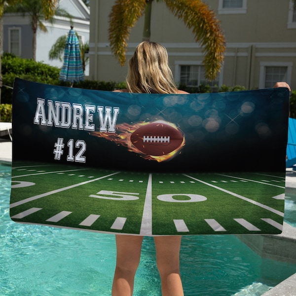 Football Beach Towel, Custom Beach Towel, Football Team Gift, Football Coach Present, Birthday Gift, Personalized Football Beach Towel