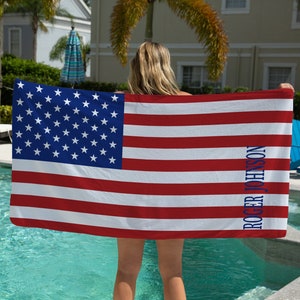American Flag Beach Towel, US Flag Beach Towel Personalized Adult, Military Flag Gift, 4th Of July Decor, Boat Accessories, Customized Towel