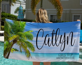 Personalized Beach Towel, Girls Trip Gift, Custom Name