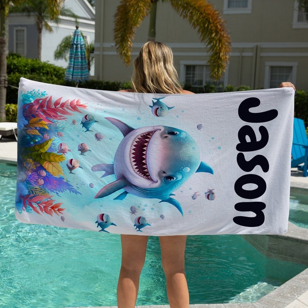 Shark Beach Towel, Beach Towels For Kids, Shark Gift, Shark Birthday Favors, Birthday Pool Party Gift, Pool Towel, Toddler Towel, Baby Towel