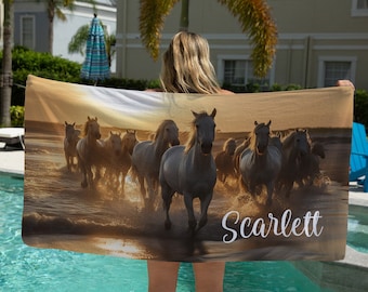 Horse Pool Towel, Horse Themed Gifts, Horse Beach Towel Personalized, Horse Lovers Gift, Birthday Gift For Women, Horse Gifts For Teen Girls