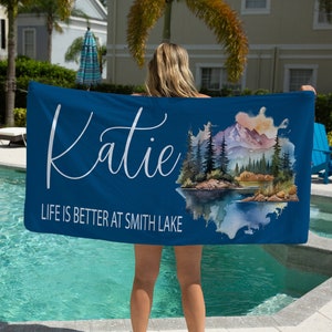 Lake Beach Towel,Personalized Lake Cabin Gifts, Lake Gifts For Mom, Pool Towel Custom, Lake Towels, RV Camping Gift, Lake House Gift