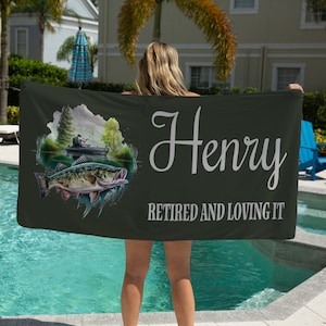 Retirement Beach Towel, Fishing Retirement, Retirement Pool Towel For Men, Best Retirement Gifts For Men, Retirement Decorations For Men