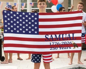 Personalized Patriotic American Flag Beach Towel