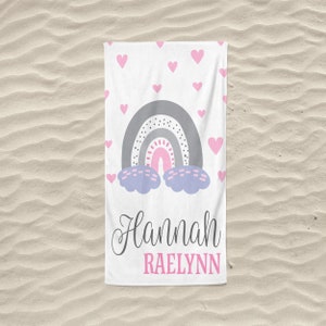 Rainbow Towel, Kids Personalized Beach Towel, First Birthday Girl Gift, Rainbow Party Favors, Pool Party, Beach Towels, Cruise Towel